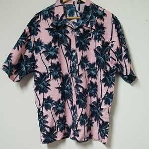 Tropical Palm Men's Casual Shirt - Pink and Blue